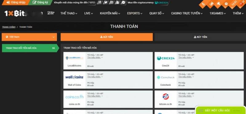 nạp tiền rút tiền tại 1XBIT