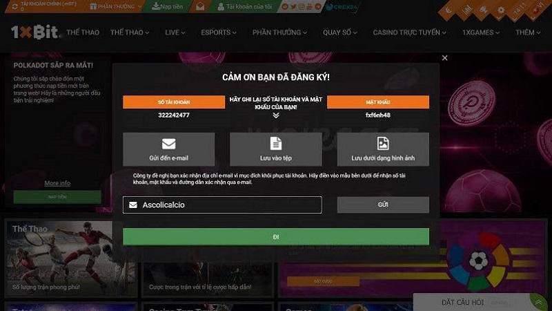 tạo tài khoản 1XBIT